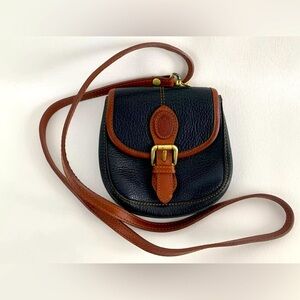Liz Claiborne Vintage Mini Leather Saddle Crossbody Purse Brwn BIk Retro